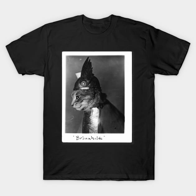 Brunnhilde the Viking Cat in Helmet and Shield T-Shirt by YourGoods